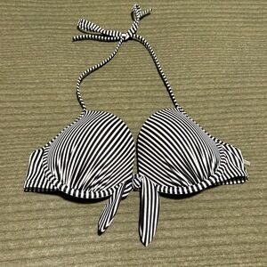 Black and White Striped Bikini Top